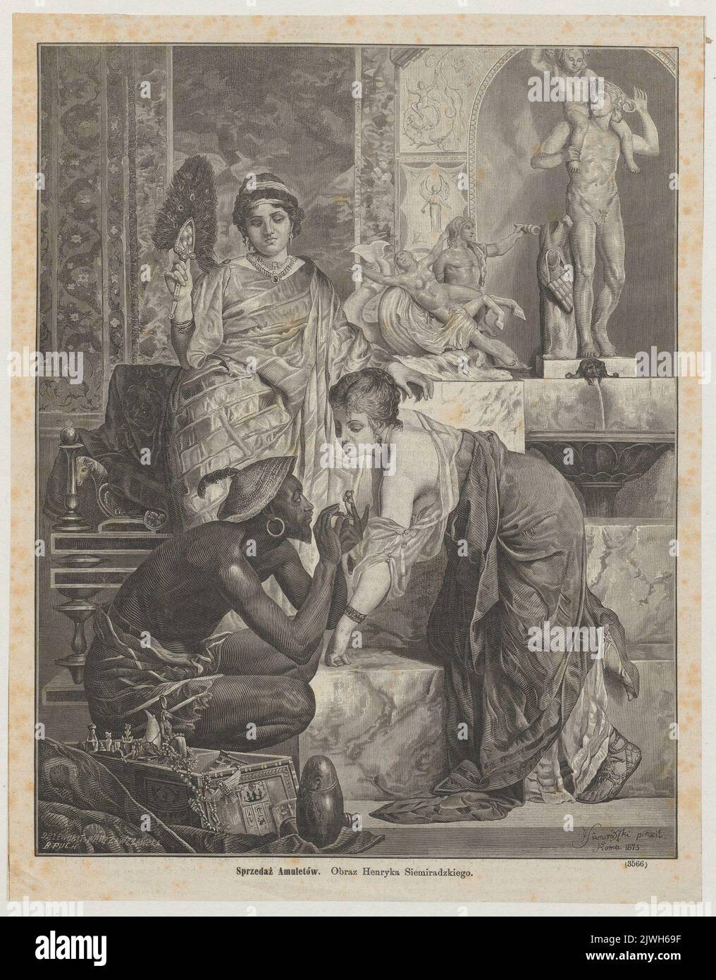 Reproduktion eines Gemäldes: Henryk Siemiradzki (1843-1902), Sprzedaż amuletów [der Amulett-Verkäufer]; aus: `Kłosy` 1876, no. 600 (Dezember 28.), S. 412. Drzeworytnia Warszawska (Warszawa ; Zakład graficzny ; 1871-?), Druckerei, Puc, Bronisław (fl. 1867-1891), Grafiker, Kłosy (Warszawa ; drzeworytnia ; 1865-1890), Herausgeber Stockfoto